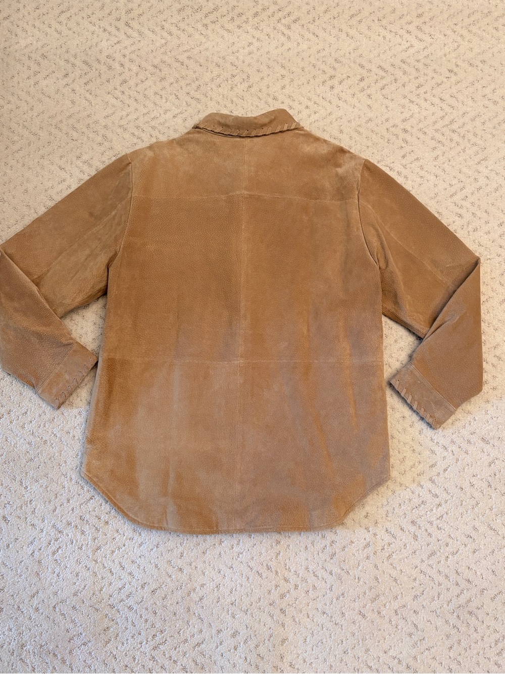 Genuine Leather Suede Shacket Jacket NEW With Flaw Size L Tan Washable - Picture 3 of 13